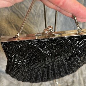 Vintage Parisian Signature Black Beaded Shoulder Purse